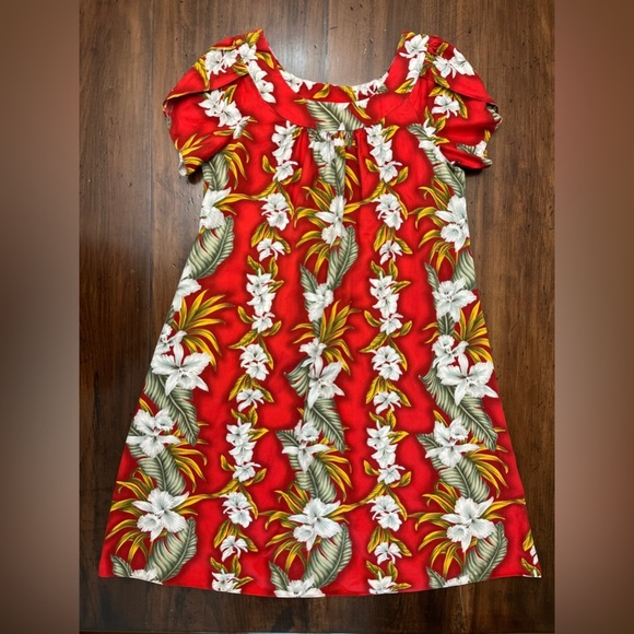 Aloha Mo’i Moi Dress Size Large Red Floral Mumu Roper Vintage Tropical Hawaiian - Picture 10 of 14